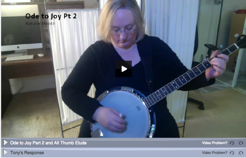 Natalie gets banjo rolls advice from tony trishcka